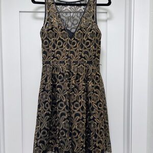 Aiden Mattox Elegant Black and Gold Lace Cocktail Dress in a size 4